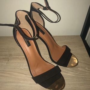 Black Suede Open Toes Stilettos